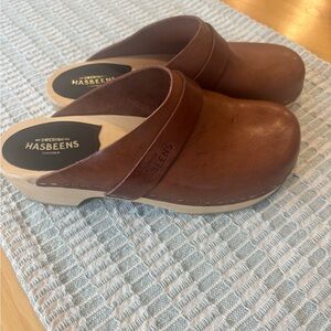 Swedish Hasbeens Chestnut Leather Mules